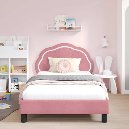 vidaXL - Kinderen - bedframe - met - hoofdboard - Roze - 80 - x - 200 - cm - Fluweel