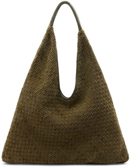 Manfield - Khaki gevlochten suède schoudertas
