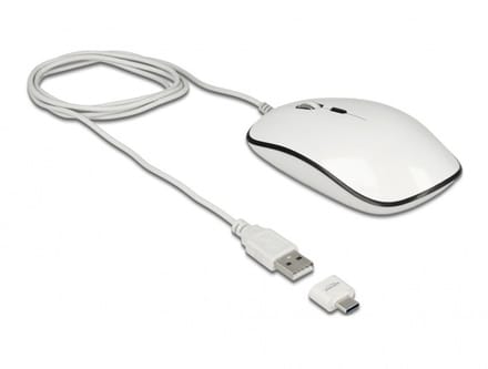 DeLOCK bedrade USB-A/USB-C muis met 4 knoppen - 1000-3200 DPI / wit - 1,5 meter