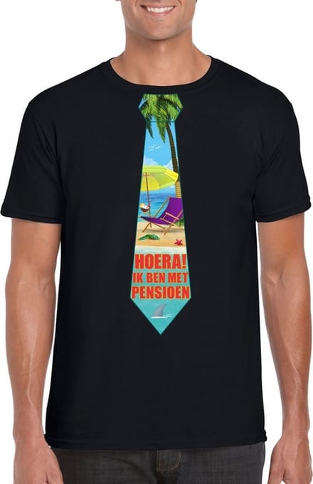 Pensioen t-shirt met stropdas heren zwart S