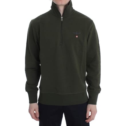 Aeronautica Militare Groene Katoen Stretch Half Rits Trui