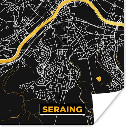 Poster Plattegrond - Kaart - Seraing - Goud - Stadskaart - 75x75 cm