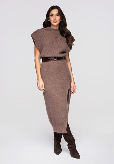 OMBRE Trui - Loose Fit - Wol - Mouwloos Bruin ONESIZE