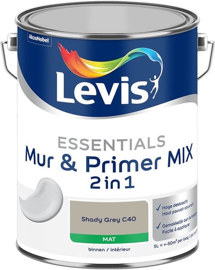 Levis - Essentials Mur & Primer Mix - Shady Grey C40 - Mengverf - 5 L