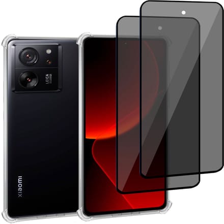 Geschikt voor Xiaomi 13T Pro - Hoesje + 2x Screenprotector – Gehard Glas Cover + Shock Proof Case - Transparant