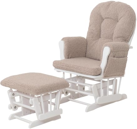 Relaxstoel MCW-C76, schommelstoel + voetenbankje, bouclé-stof 480 g/m² ~ bruin, wit frame