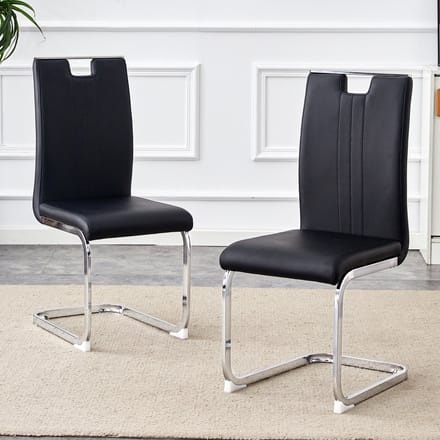 HAUSS SPOLE Eetkamerstoel – Gebogen Design – Set Van 2 – Ergonomische Rugleuning & Antislip Poten – PU Zwart