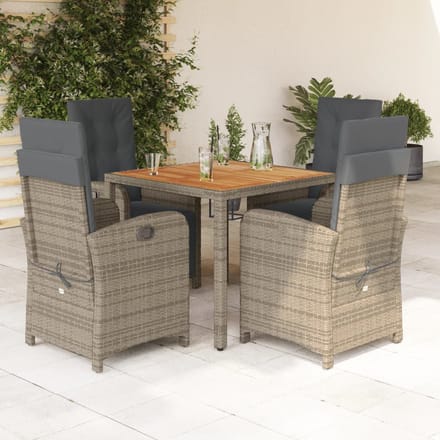 vidaXL - 5-delige - Tuinset - met - kussens - poly - rattan - grijs