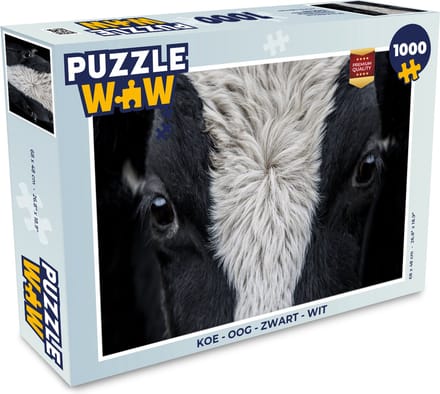Puzzel Koe - Oog - Zwart - Wit - Legpuzzel - Puzzel 1000 stukjes volwassenen