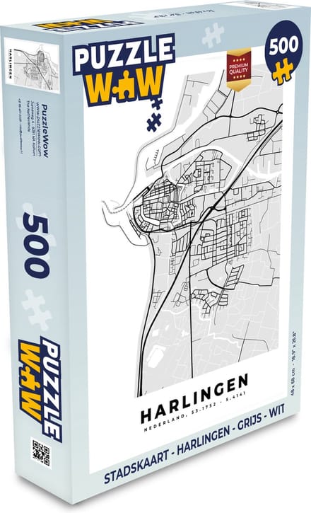Puzzel Stadskaart - Harlingen - Grijs - Wit - Legpuzzel - Puzzel 500 stukjes - Plattegrond