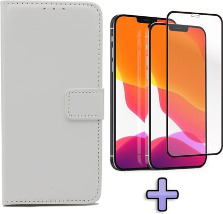 HB Hoesje Geschikt voor Apple iPhone 12 Pro Max Wit - Portemonnee Book Case - Kaarthouder & Magneetlipje & Volledige Display Screenprotector