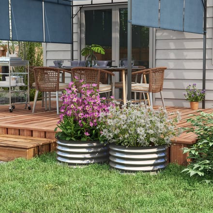 REDOM - Metalen Verhoogde Plantenbak Set Van 2 - Modulaire Constructie - Open Bodem - Zilverkleurig - Ø60 x 30 cm