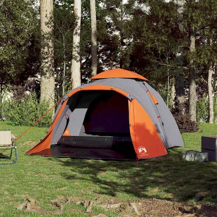 Tente de camping dôme pour 3 personnes Gris et Orange Système à libération rapide