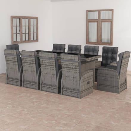 vidaXL - 11-delige - Tuinset - met - kussens - poly - rattan - grijs
