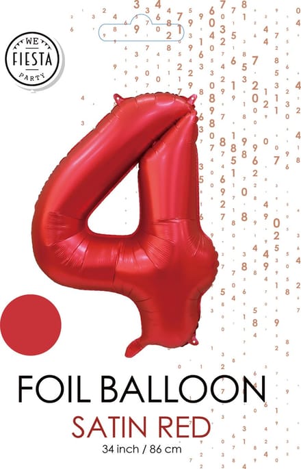folieballon cijfer 4 mat rood metallic