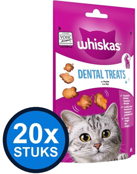 20x Whiskas - Dental Treats Kip - Kattensnacks - 40 g