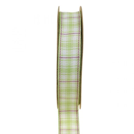 Decoratief lint geruit ruitlint groen/wit/paars 20mm 15m