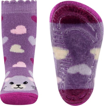 Ewers antislip sokken lila met poesjes