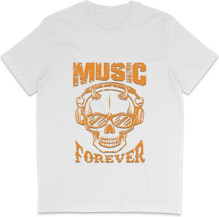 Heren Dames T Shirt - Skull Print - Quote Music Forever - Wit - M