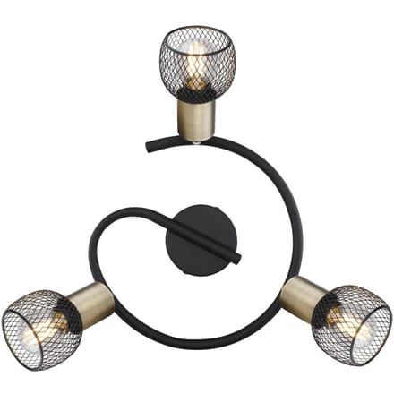 Globo Plafondlamp Fiastra, zwart/oudmessing 3-lamps