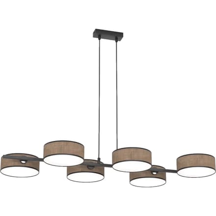 EMIBIG LIGHTING Hanglamp DRUMZ, bruin, lengte 100 cm, 6-lamps, textiel, E14