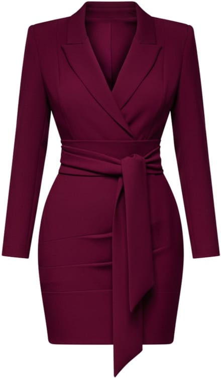 LARICA Jurk - Lange Mouw - Rits - Effen Bordeaux S