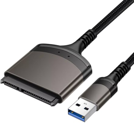 USB-A naar SATA Adapter 6Gbps – Aluminium – 2.5" & 3.5" SSD/HDD Kabel – Zwart – Sata naar USB-A 3.0 Converter met UASP