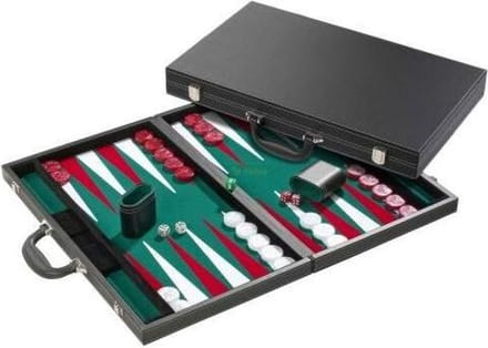 Backgammon Luxe ingelegd vilt 38 cm. groen/rood/wit