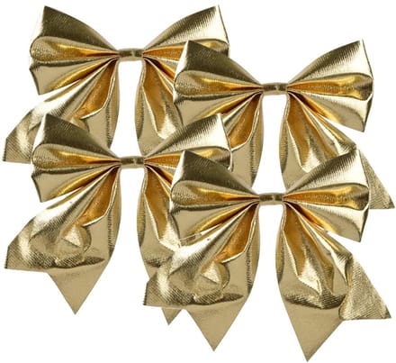 Decoris Kerst strik - 4x - goud - 20 x 24 cm - polyester - kerststrik - kerstboomversiering - kersthanger - kerstversiering