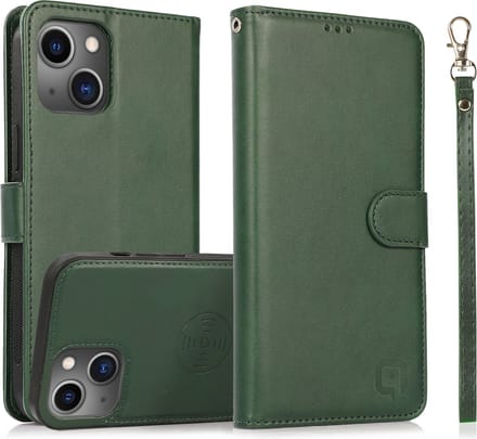 Perfeqt geschikt voor iPhone 14 Plus Uitneembare leer BookCase Hoesje - Dark Mint Green
