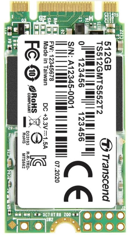 Transcend MTS552T2 – 512 GB NVMe/PCIe M.2 SSD 2242 harde schijf – SATA 6 Gb/s Industrial TS512GMTS552T2