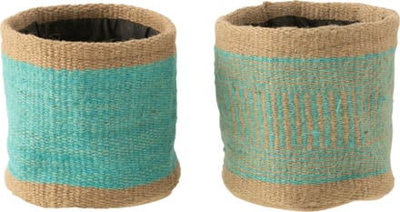 J-Line mand Rond + Band - jute - naturel/azuur - M - 2 stuks