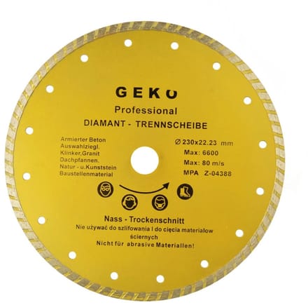 GEKO Diamantschijf - Turbo Rand - 230 mm - Zelfkoelend - Voor Bouwmaterialen