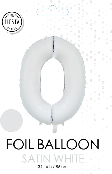 folieballon cijfer 0 mat wit metallic