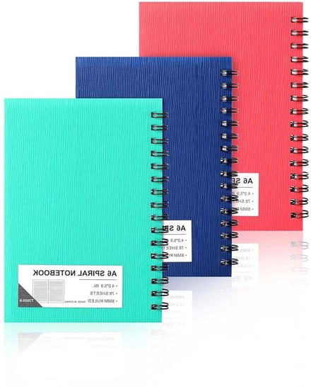 Spiraal Notebook - Mini Journal - Schoolwerk Notities - Plastic Hardcover - A6 3 Pack - 3 Kleur
