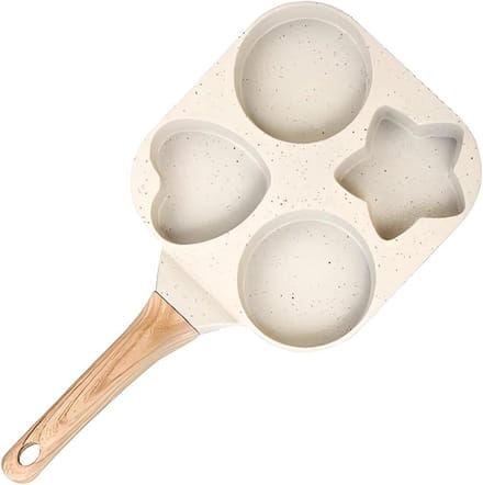 Eierpan - Pannenkoekenpan - Ontbijt Bereiden - Vier Vormen - 4 Kopjes - Crèmekleurig
