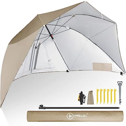 Strandparasol met venstertje en windbescherming - UV-bestendig polyester - kaki