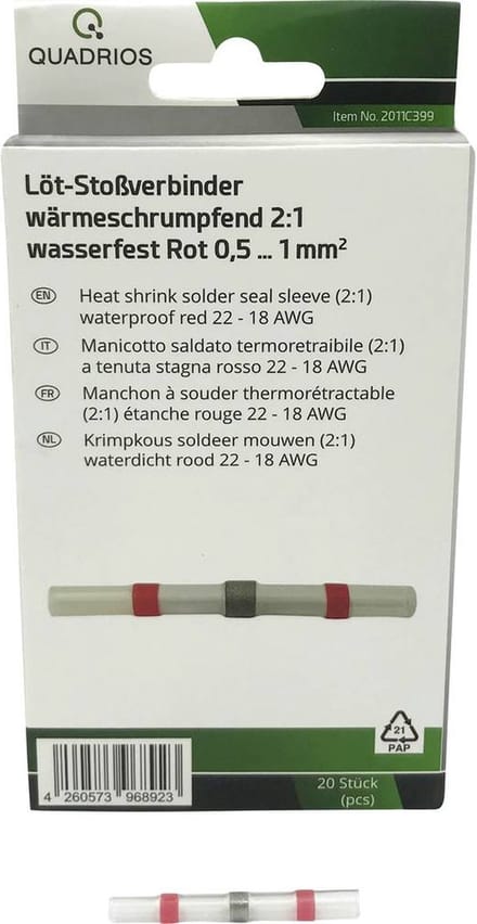 Quadrios 2011C399 Stootverbinder 0.5 mm² 1 mm² Volledig geïsoleerd Rood 20 stuk(s)