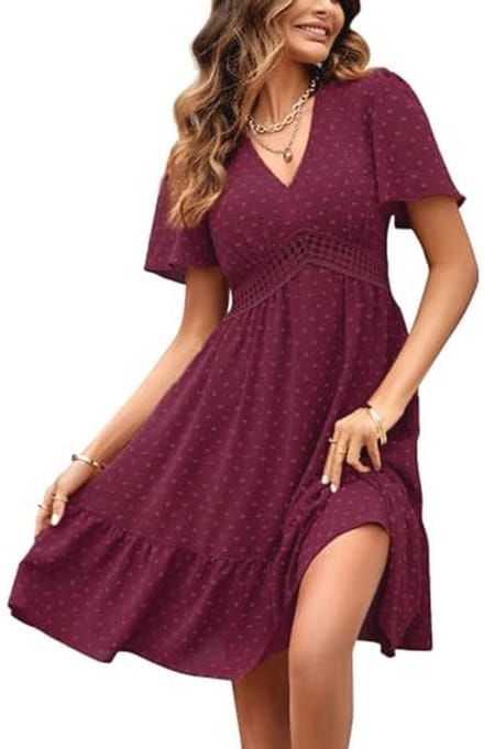 Zomer Jurk Dames V-Hals Korte Mouwen Hoge Taille Polka Dot Ruffle Mini Jurk