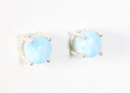 Fijne hoogglans zilveren oorstekers met larimar - ø 5 mm.