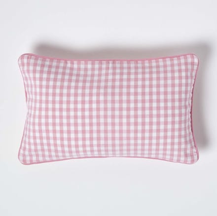Homescapes Gingham katoenen kussenhoes 30 x 50 cm roze
