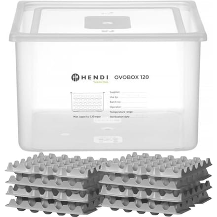 HENDI Eiercontainer – GN 2/3 – 18L – Transparant – Inclusief 8 Trays – Stapelbaar – Vaatwasmachinebestendig