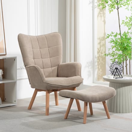 REDOM - Oorfauteuil Met Hocker - Getuft - Klassiek - Polyester - Kaki - 72 x 80 x 101 cm