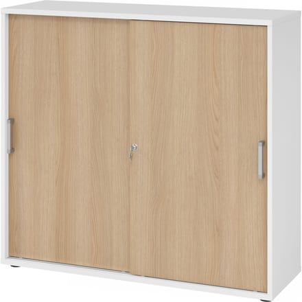 Schuifdeurkast TARVIS, 3 ordnerhoogten, B 1200 x D 400 x H 1100 mm, afsluitbaar & stapelbaar, wit/wilde eikenpatroon