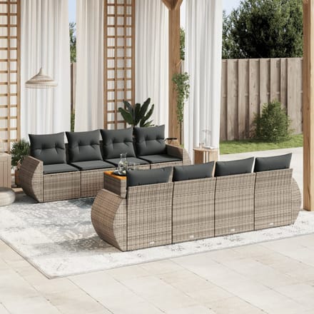 vidaXL - 9-delige - Loungeset - met - kussens - poly - rattan - grijs