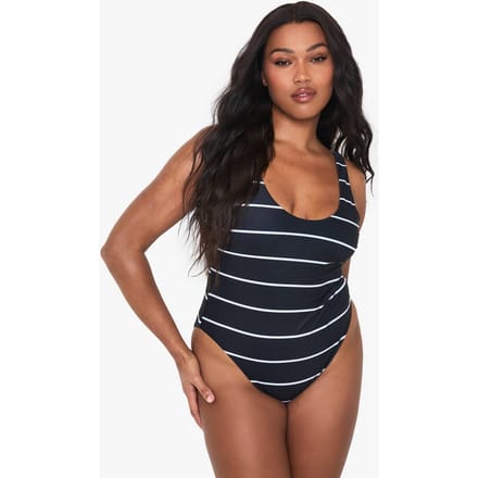 boohoo Dames Plus badmode Essentials gestreept scoop zwempak | Zwart | Maat: 54