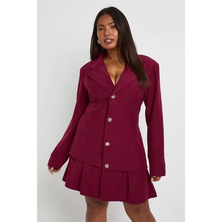 boohoo Dames Plus Blazerjurk met geplooide zoom | Bordeaux Rood | Maat: 48