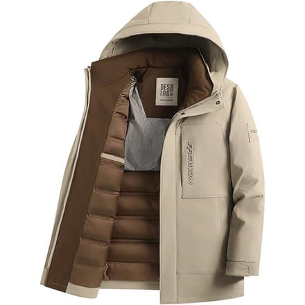 Veste d'hiver chaude à capuche pour hommes, pour jeunes et d'âge moyen, épaissie et coupe-froid 4XL beige
