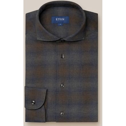 Eton Overhemd Classic Dark Check Flanel Navy-Bruin / male