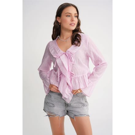 V-hals Ruffle Bloes met Koordjes
